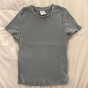 Aritzia grey-blue ribbed mini t-shirt, size small